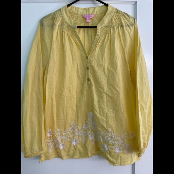 Lilly Pulitzer Starfruit Yellow Embroidered Elsa Blouse - Picture 1 of 5